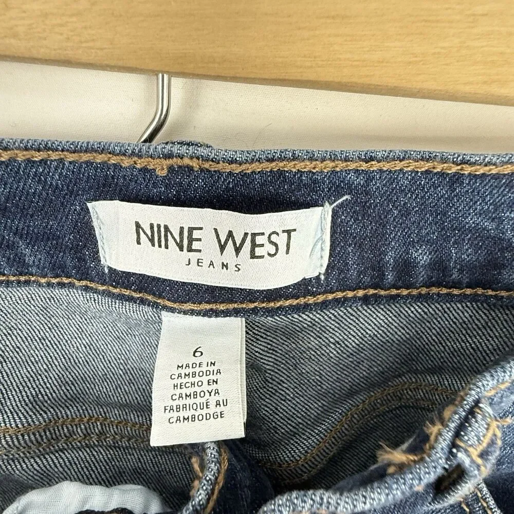Nine West Wide Leg Jean Size 6 Dark Wash Decorative Studs High Rise Stretch - Picture 15 of 16